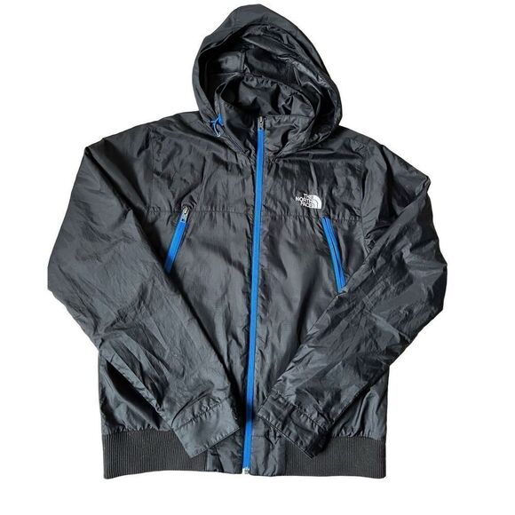 The North Face Men’s Windbreaker Jacket size M Full Zip Black Pack Away Hood - Picture 1 of 14